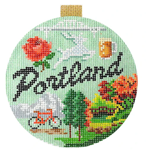Portland Travel Round Needlepoint Canvas
