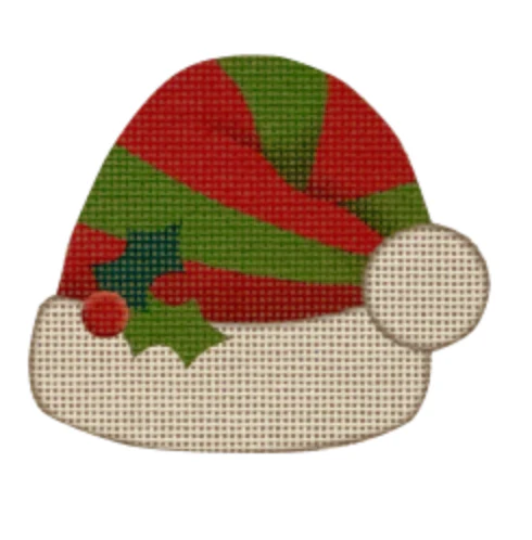 Red and Green Striped Elf Hat Canvas