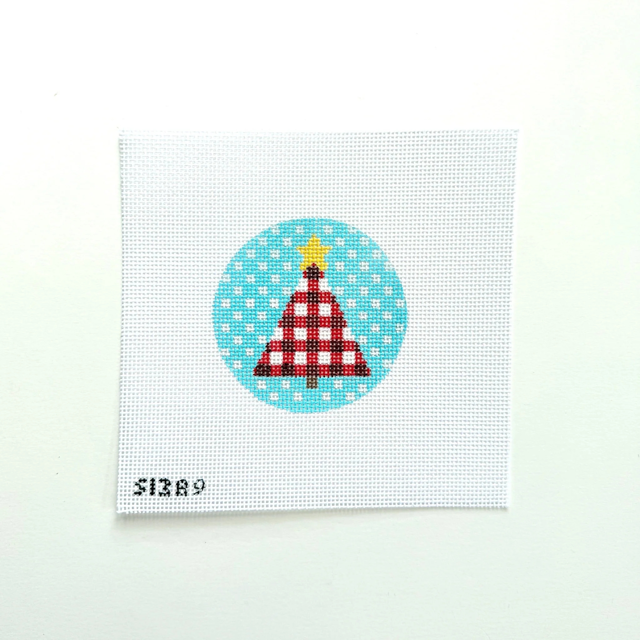 Red and White Plaid Tree on Dots Needlepoint Canvas