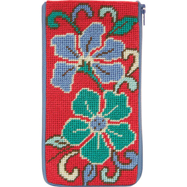 Red Asian Floral Eyeglass Case Kit