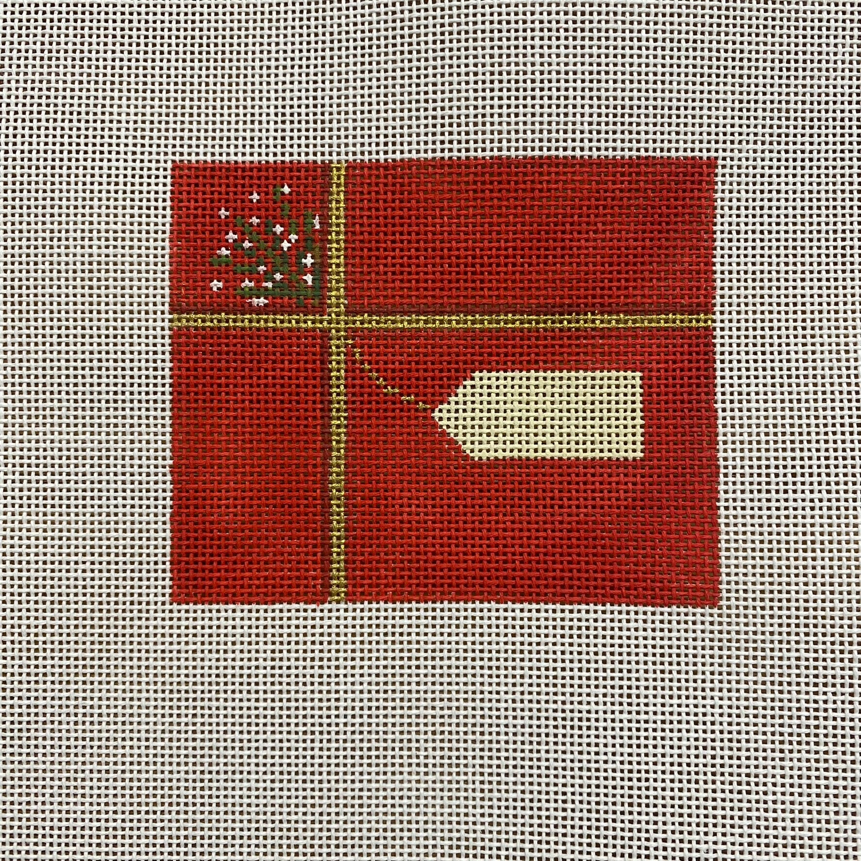 Red Present with Tag Ornament Canvas