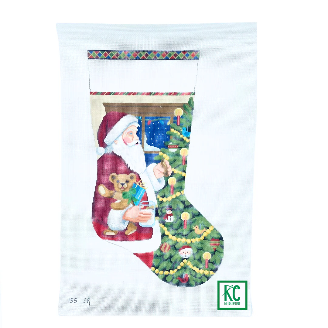 Santa and Cookies with Tree Stocking Canvas