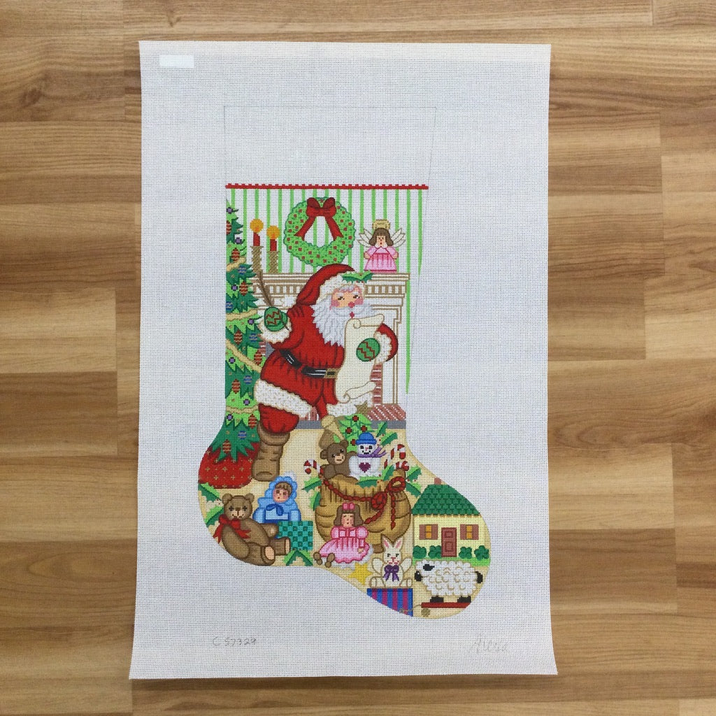 Santa in Home with List Stocking Canvas 7329
