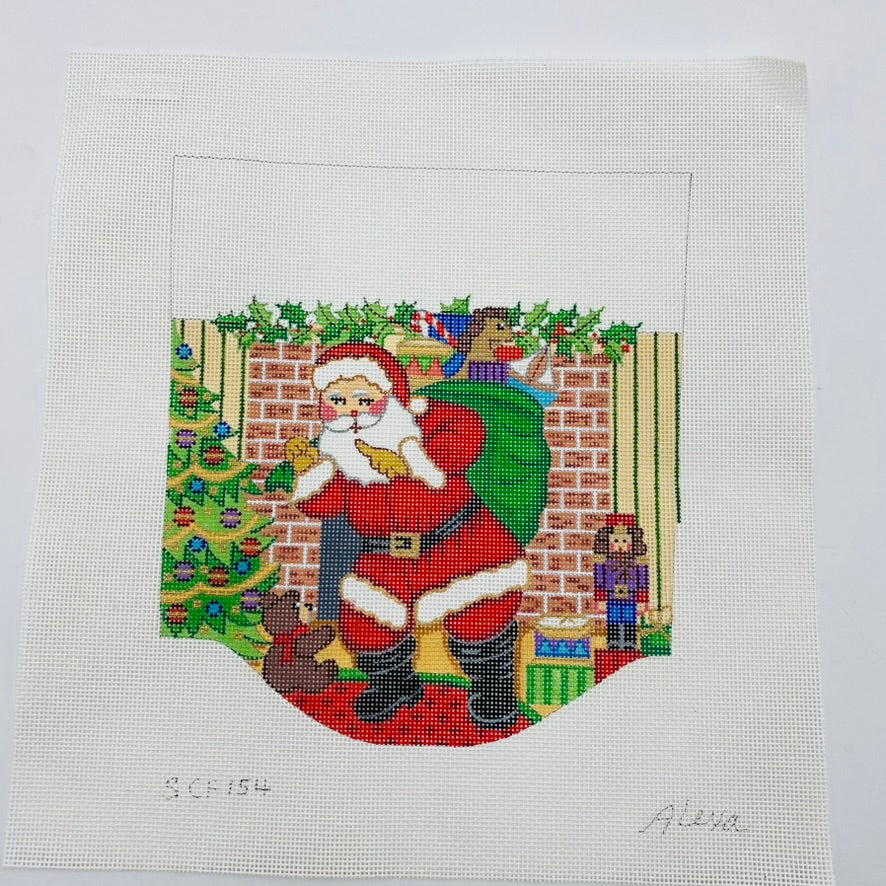 Santa at Tree Stocking Cuff Canvas