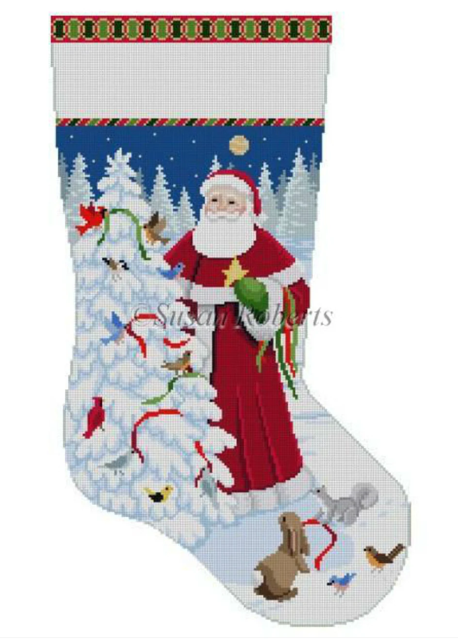 Birds and Santa Stocking Canvas