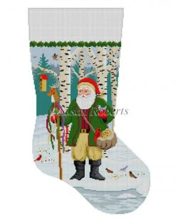 Santa Feeding the Birds Stocking Canvas
