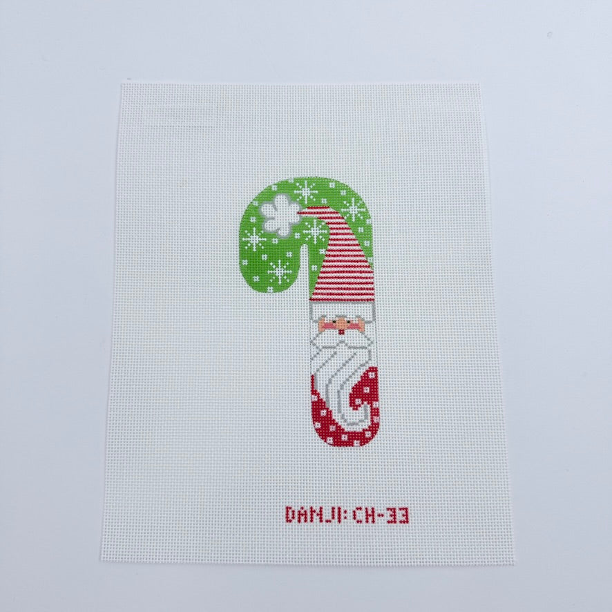 Santa on Green Candy Cane Canvas
