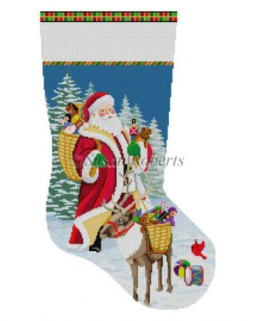 Santa Reindeer and Toy Baskets Stocking Canvas