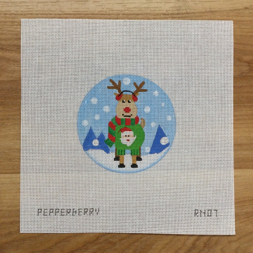 Santa Sweater Reindeer Ornament Canvas