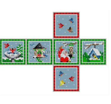 Santa with Birds Cube Ornament Canvas