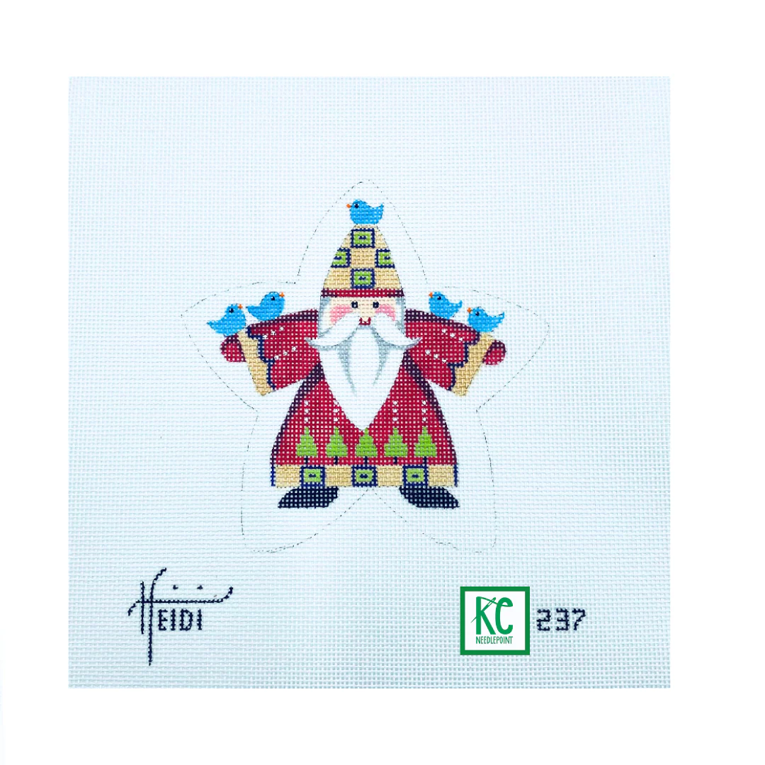 Santa with Birds Star Canvas