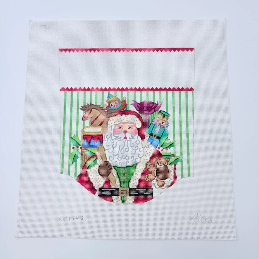Santa with Boy Toys Stocking Cuff Canvas