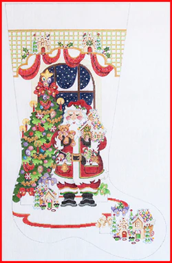 Santa with Gingerbread Houses Stocking Canvas