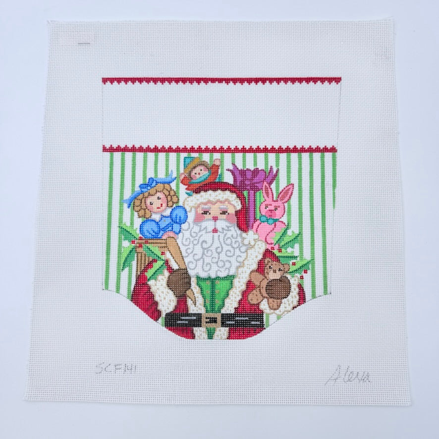 Santa with Girl Toys Stocking Cuff Canvas