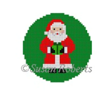 Santa with Present Round Canvas