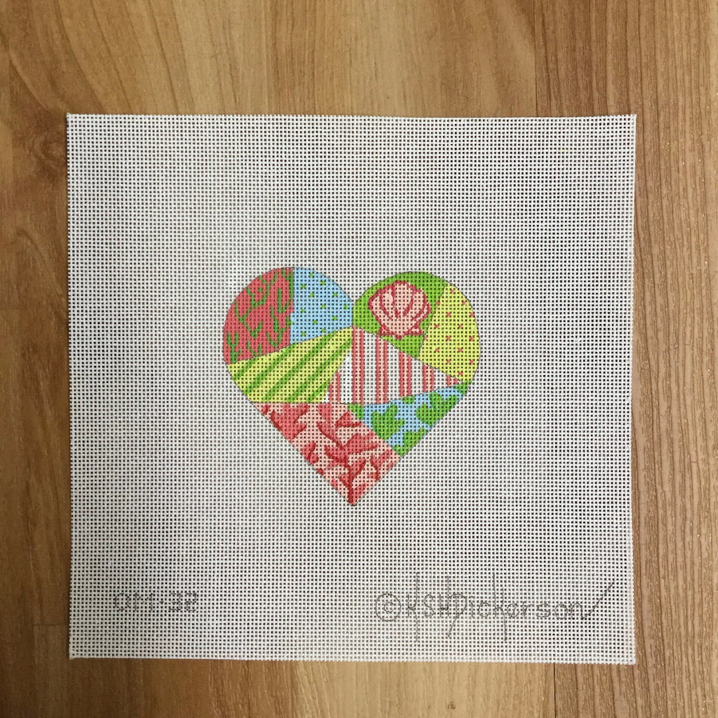 Seashore Patchwork Mini Heart Needlepoint Canvas