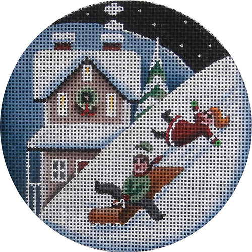 Sleds and Snow Round Canvas