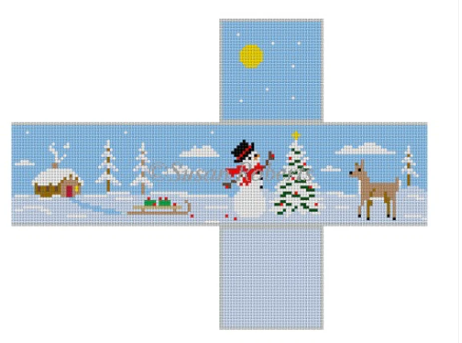 Snowman Decorating Tree Cube Ornament Canvas