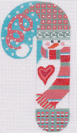 Snowman Heart Candy Cane Canvas