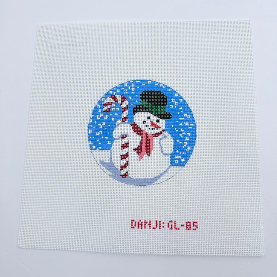 Snowman with Candy Cane Ornament Canvas