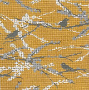 Sparrows Vintage Yellow Needlepoint Canvas