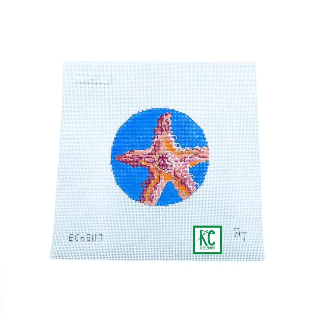 Starfish on Periwinkle Round Canvas