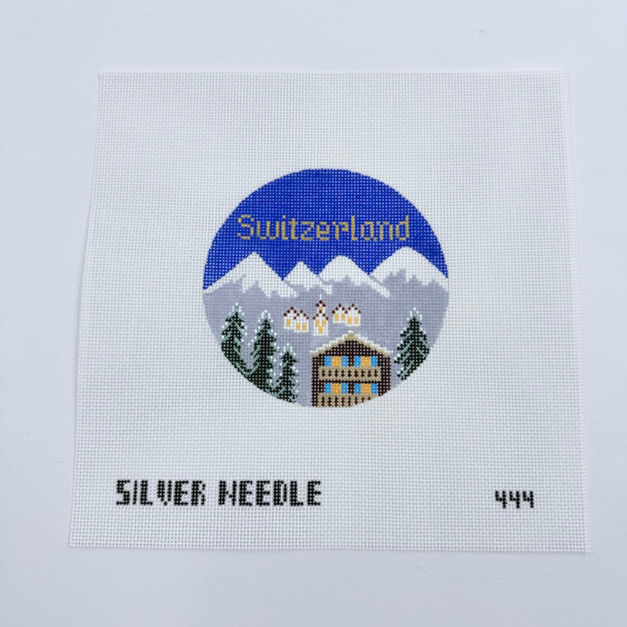 Switzerland 4 1/4" Travel Round Needlepoint Canvas