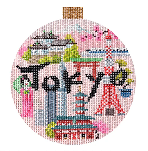 Tokyo Travel Round Needlepoint Canvas