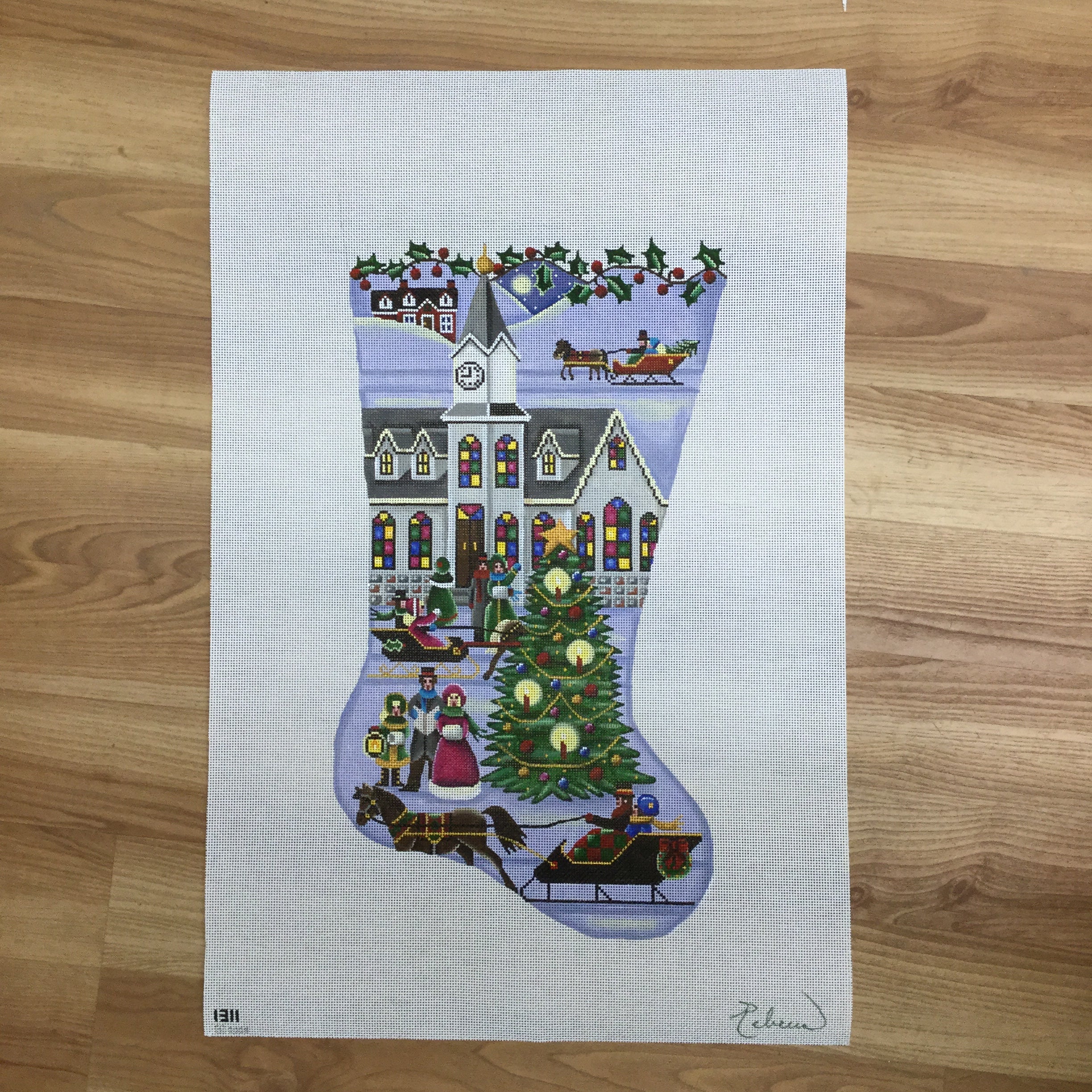 Town Square Christmas Stocking Canvas