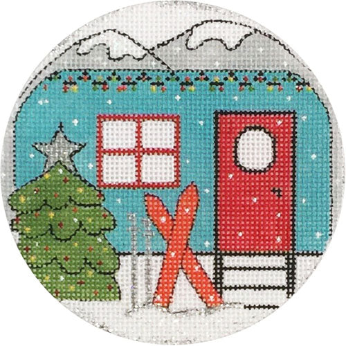 Travel Trailer with Skis Canvas