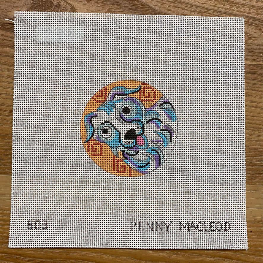 Turquoise Dog Round Canvas