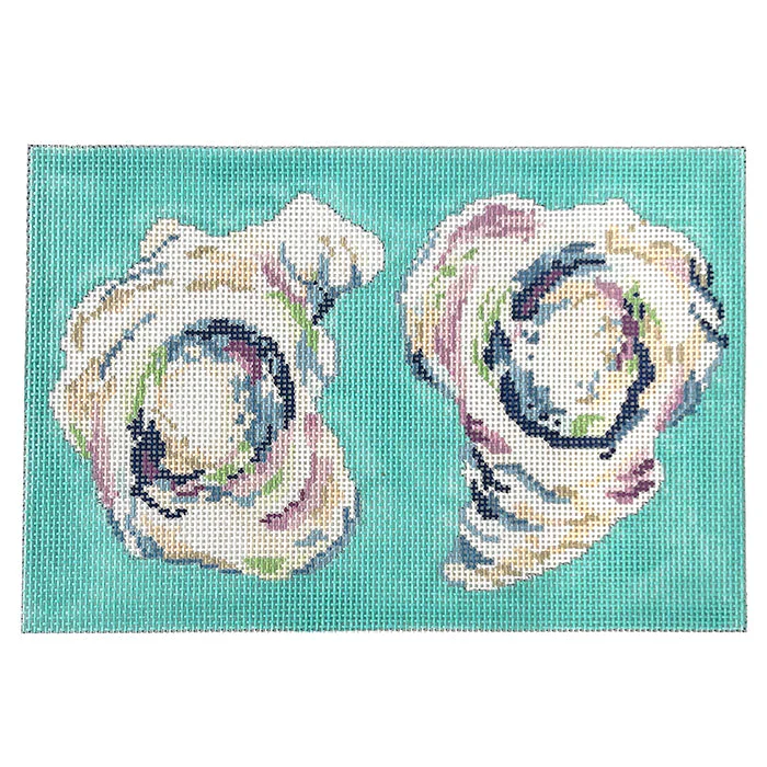 Two Oysters on Aqua Canvas
