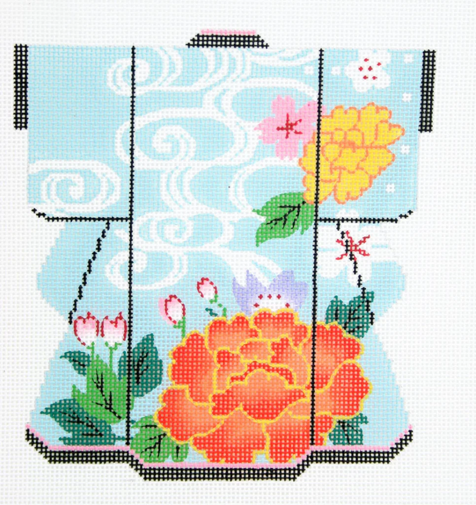Warm Flowers on Blue Medium Kimono Canvas