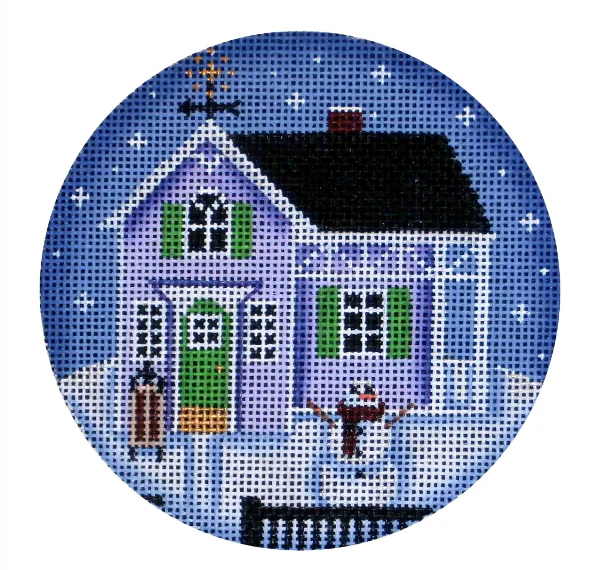 Winter Cottage Round Canvas